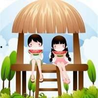 卡通情侣吃瓜头像